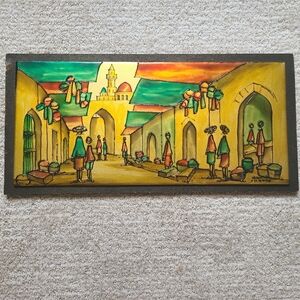 Vintage Judaica Art Israel Enamel Painting